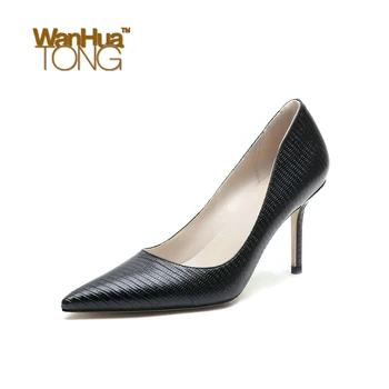 

Wanhuatong Woman Fashion Stiletto Heel Pointed Toe Minimalism Business Pumps Daily Embossing Lizard Pattern Heels Size45