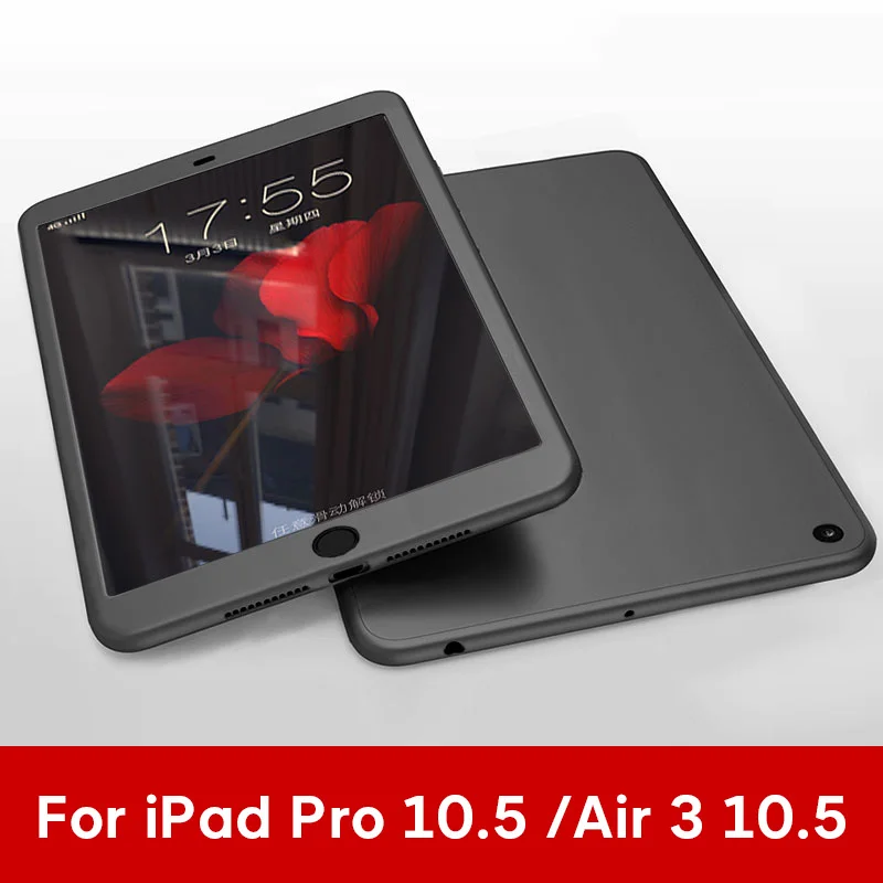 Pro 10.5 Air 3 BK Силиконовые 360 Полное покрытие чехол для ipad 9,7 чехол для ipad 10,2 для ipad mini, 4, 5, чехол для ipad Pro 10,5 воздуха на возраст 1, 2, 3, со стеклом - Цвет: Pro 10.5 Air 3 BK