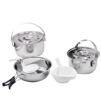 

HOT-Camping Cookware Set Stainless Steel Camping Gear Pots and Pans for Hiking Backpacking Travel Outdoor Cooking