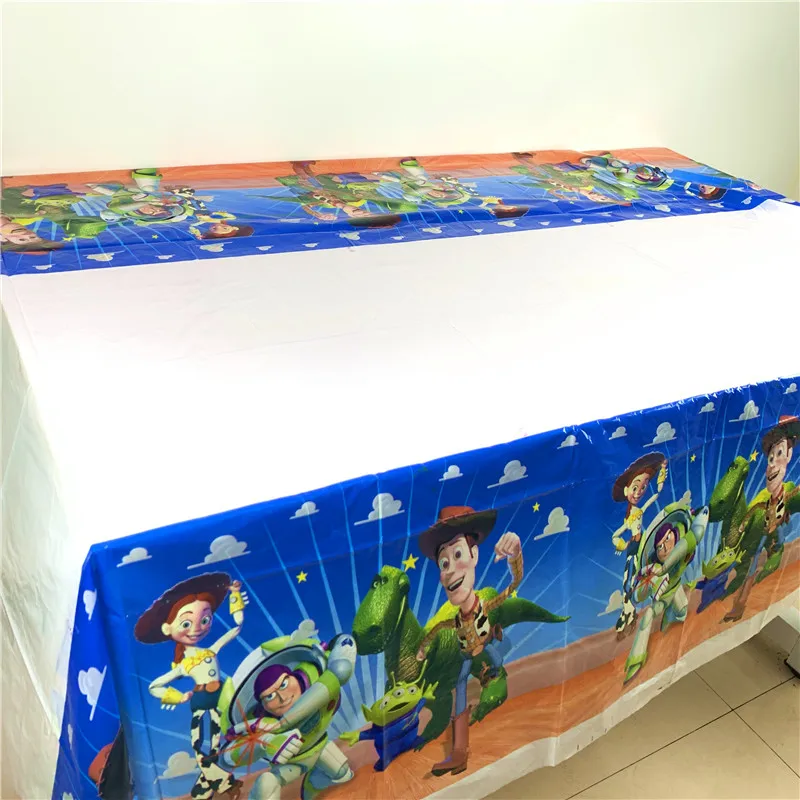 TableCloth-1pcs Cartoon Toy Story Disposable Paper Napkins Banner Table Cloth Straws Cup Plates Baby Shower Birthday Party Decoration Supplies - Цвет: TableCloth-1pcs