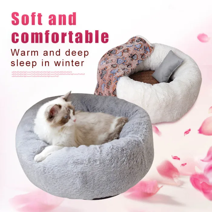 Домашние животные Shag плюшевый пончик Cuddler Успокаивающая кровать круглые плюшевые коврик для кота собаки спальная кровать с подушкой TB распродажа