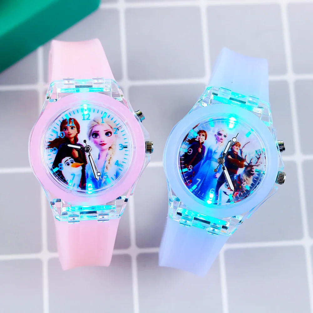 Flash Licht Kinder Uhren mit Armband Silikon Strap Prinzessin Elsa Gefrorene Sophia Mädchen Uhr Student Uhr reloj infantil