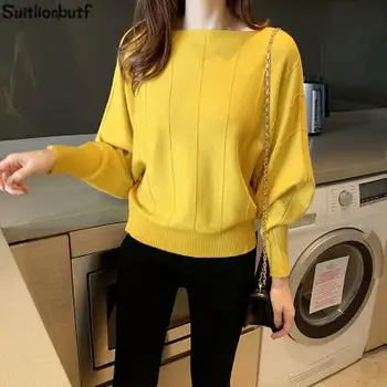 

2020 Autumn Knitted Loose Women Sweater Pullover Batwing Sleeve Toppies Korean Casual Oversize Pull Femme Lazy Soft Vadim Mujer
