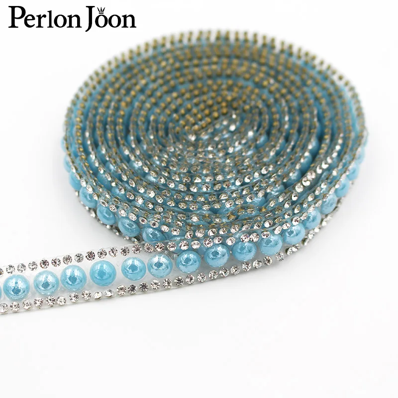 1 Yard klassische Farbe Perle Strass Hot Fix Band Band Kristall Strass Dekoration Eisen auf Schuhe Kleidung Zubehör TR125 – Detail 6