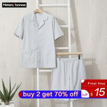 

Metersbonwe Summer Pajama Sets for Men Sleepwear High Quality Male Underwear Loungewear Short sleeve shorts Pyjama Home Clothes