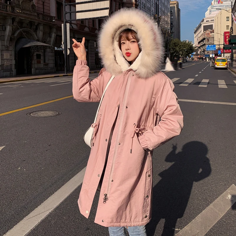 

2019 Women's Winter Jacket Autumn Winter Parka Female Korean Long Loose BF Ovesize Thin Woman Coats Puffer Jacket Fur Warm Coat