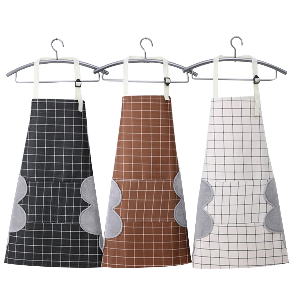 Unisex Adjustable Apron With Pocket Chef Kitchen Cooking Oil-Proof Waterproof Wipeable Plaid Stripes for Women Men