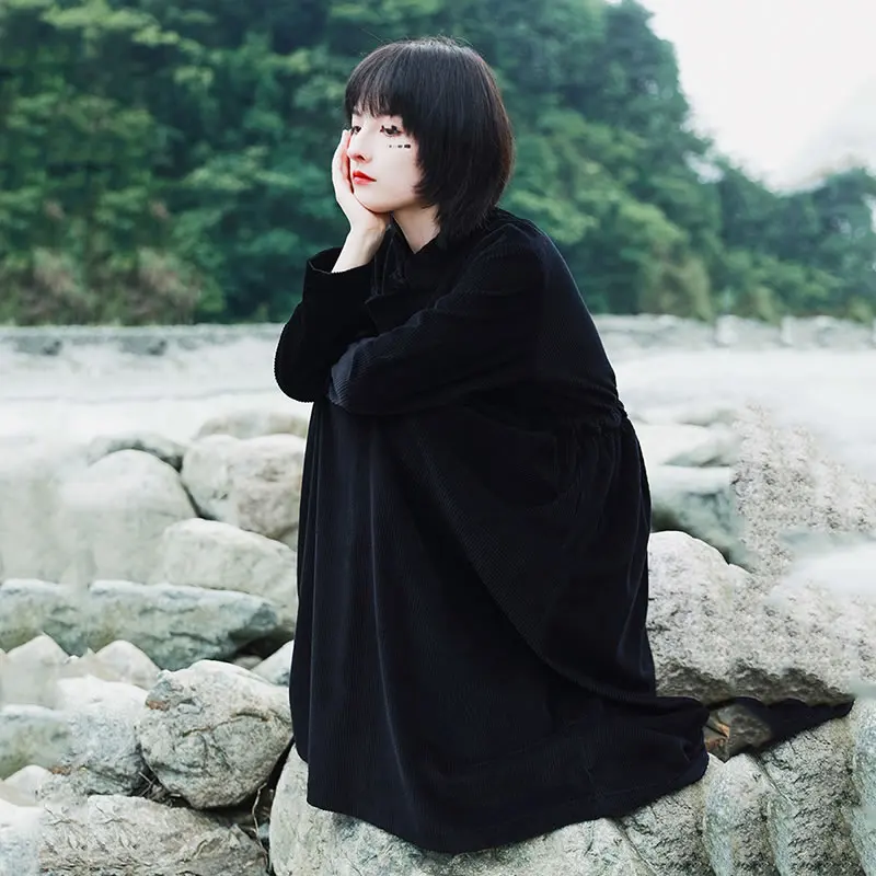 XITAO Vintage Corduroy Woman Dress Long Sleeve