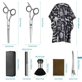 

9PCS Haircut Tools Comb ClipScissors Professional Barber Hair Scissors Cutting Personal haircut home easy learn and clean apron