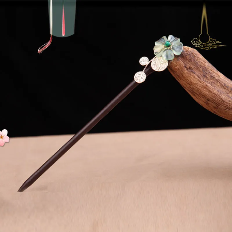 Винтажная Классическая заколка для волос ручной работы Kanzashi из натурального дерева нефрита, заколка для волос коричневого цвета HS028