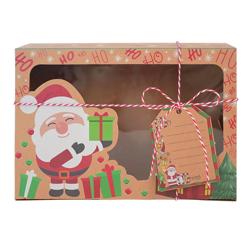 9Pcs Christmas Cookie Box Kraft Paper Candy Gift Boxes Bags Food Packaging Box Christmas Party Kids Gift New Year Navidad 2020