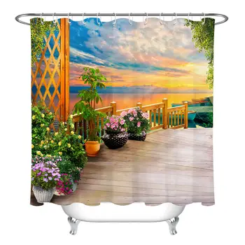 

Waterproof Fabric Seaside Corridor Flowers Shower Curtain Liner Bathroom Custom