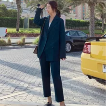 ^#Cheap High quality women's pants suit fashion suit set Autumn new solid color double-breasted suit blazer Slim trousers two-piece 2019 ^#Cheap High quality women's pants suit fashion suit set Autumn new solid color double-breasted suit blazer Slim trousers two-piece 2019