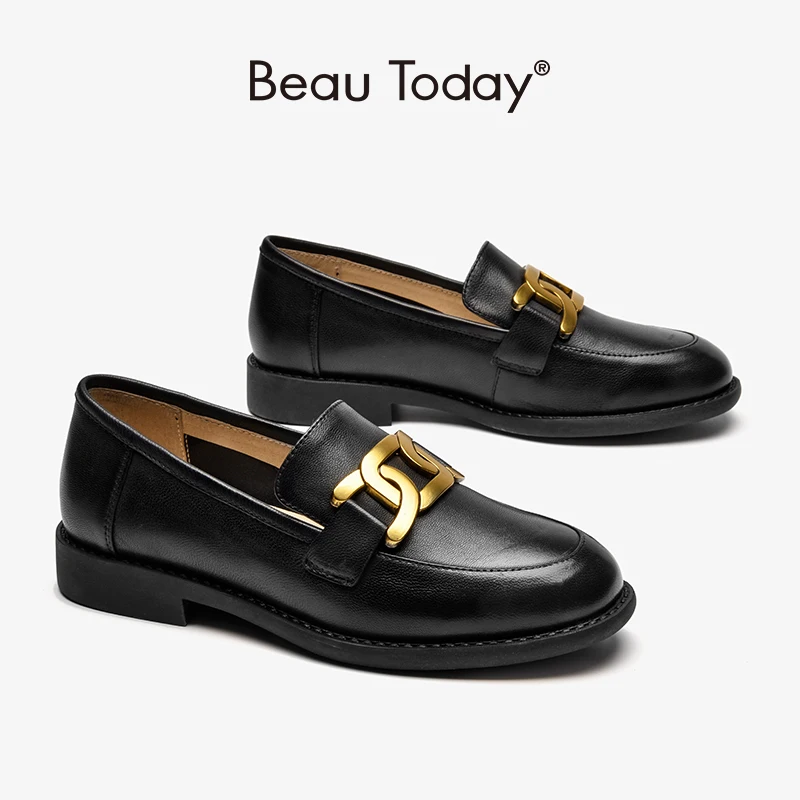 

Casual Loafers Women Softy Sheepskin Round Toe Metal Chain Slip On Concise Office Ladies Flat Shoes Handmade BeauToday 27499