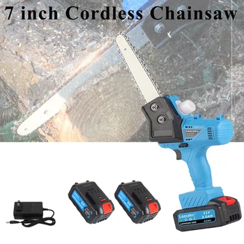 Online 7 Inch Cordless Electric Chain Saw Woodworking Cutter Mini Pruning Shears Garden Tools W/ Battery Charger Portable Rechargeable