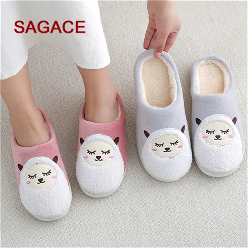 SAGACE/домашние тапочки для пар с рисунком из мультфильма; зимняя обувь из флока; зимние короткие плюшевые слипоны; Милая обувь для женщин и мужчин; Zapatillas