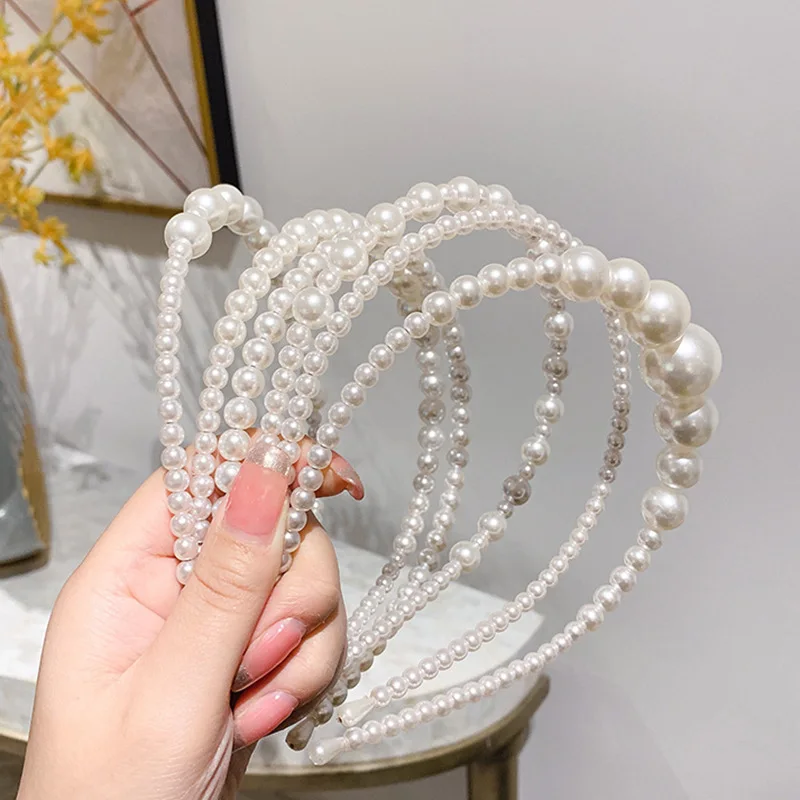 

2020 New Women Boho Elegant Full Lady Headband Pearls Hairbands Hair Bows Hoops Holder Ornament Minnie Headwear Hair Accessories