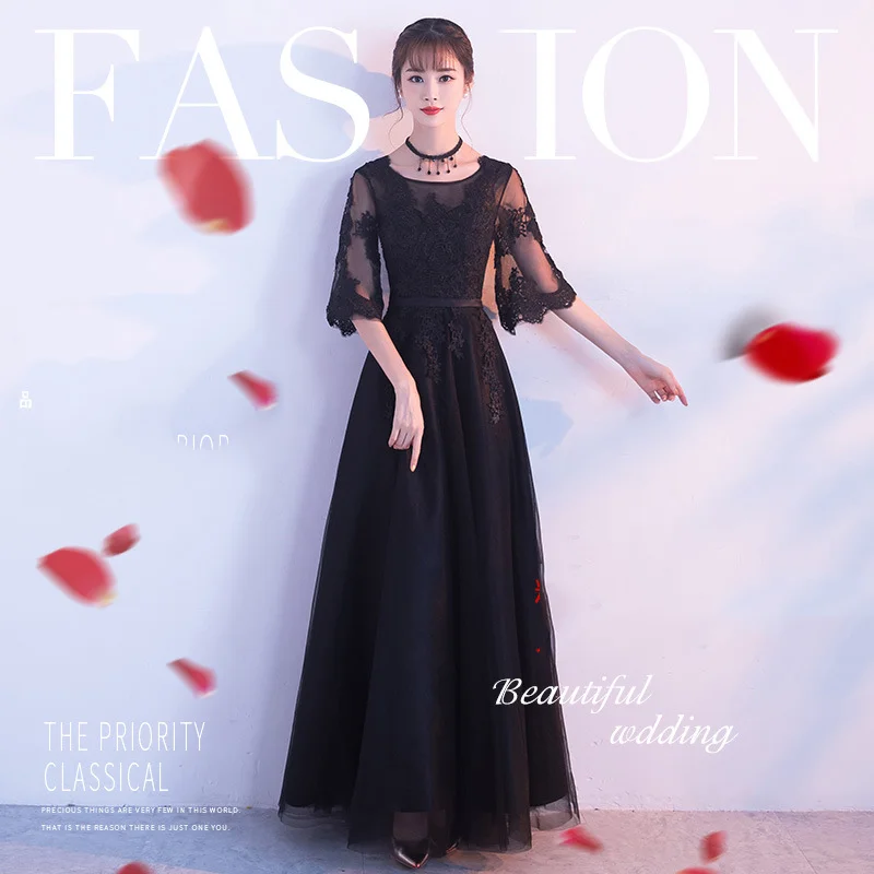 

2018 evening gown de fiesta long drops young festa woman party night Black Lace elegant summer vintage fashion