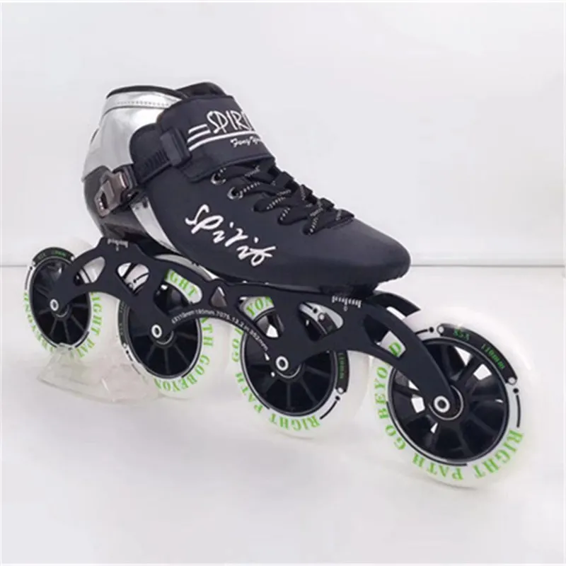 Углеродное волокно встроенные скоростные коньки Patines 3 4 колеса профессиональная гоночная обувь для марафона асфальта наземного дорожного катания 85A30-45 - Цвет: Black 4 wheel skates