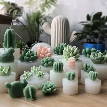

3D Cactus Succulent Plants Candle Mold Plants Silicone Mold Candle Holder Mold Gypsum Plaster Silicon Mould Candle Mould