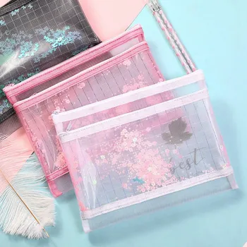 

1 Pcs A5/B6 Colorful Dream Mesh File Holder Student Transparent Pencil Case Storage Bag Korean Stationery School Pencil Bag