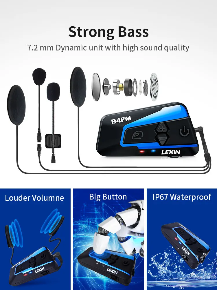 Lexin LX B4FM Мото Интерком и Гарнитура для Мотошлема 4 Райдер 1600M Bluetooth FM Переговорное