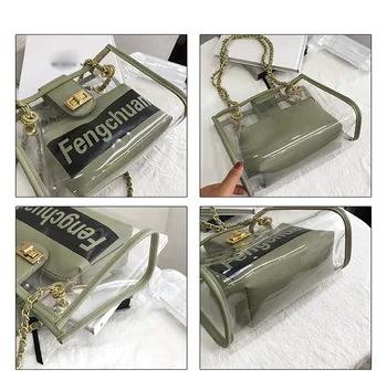 

Transparent Pvc Shoulder Bag Fashion Flap With Chain Crossbody Bags Two Piece With Solid Purse Sweet Candy Color Daily Pouch