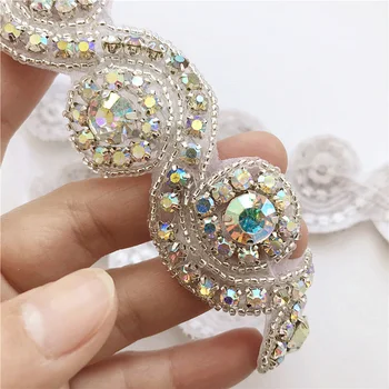 

1 Yard Rhinestone Applique Beaded Trim Iron On For DIY Quilting Craft Wedding Bridal Dress Accessories Materials