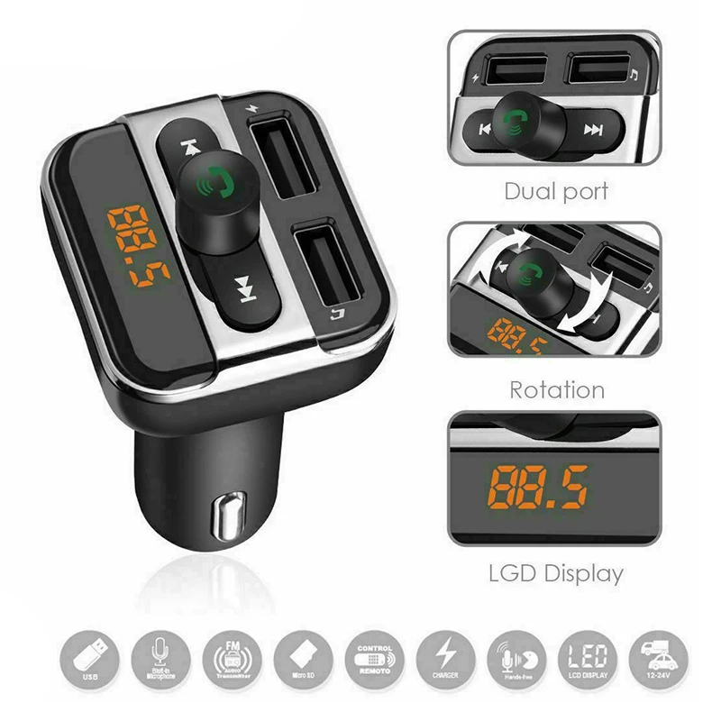 2-в-1 Dual USB Зарядное устройство для смарт-сотовый телефон Беспроводной bluetooth FM передатчик, автомобильный MP3 музыкальный плеер аксессуары для автомобильного зарядного устройства