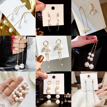 

Crystal Pearl Tassel Earrings Female Long Paragraph Geometric Pendant Earrings Wedding Fashion Jewelry Jewelry Gifts