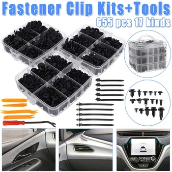 

655 Pcs 17 Kinds Plastic Car Body Push Pin Rivet Fasteners Trim Moulding Clip Screwdriver Fastener Clip Kit Universal for BMW