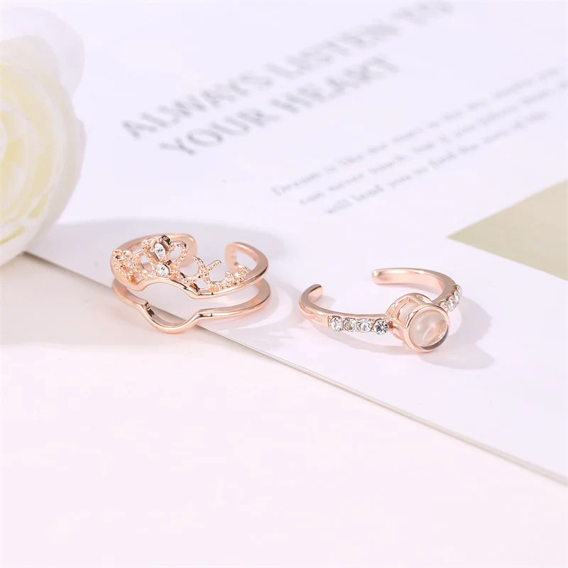 Rose Gold&Silver 100 languages I love you Projection Ring Opening Adjusting Ring Romantic Love Wedding Ring Jewelry