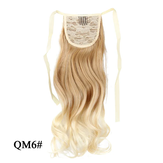 Leeons 20'' Synthetic Ponytail Hair pieces Heat Resistant Fiber Straight Ribbon Clip In Hair Extension 21 colors Brown Black qm 6