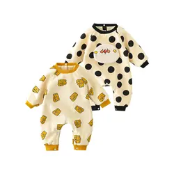 Grenouillère d'hiver pour bébé fille, visage rond fromage, dos épaissi, boutonné, manches longues 
