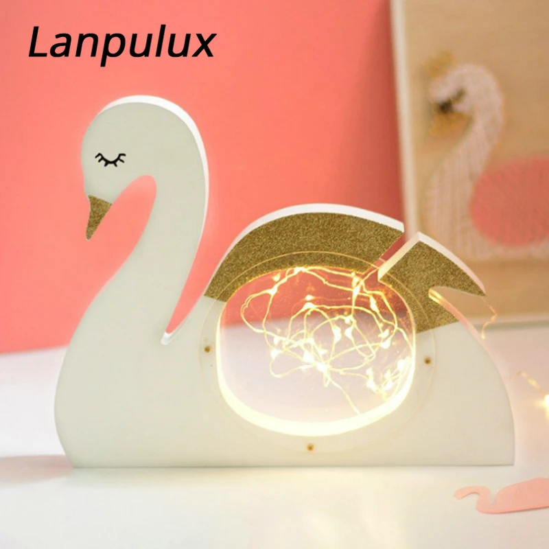 

Lanpulux Animal Wooden Night Light Rainbow Swan Cactus Home Art Drafts Children Bedroom Wall Hanging Table Lamp Desk Ornaments