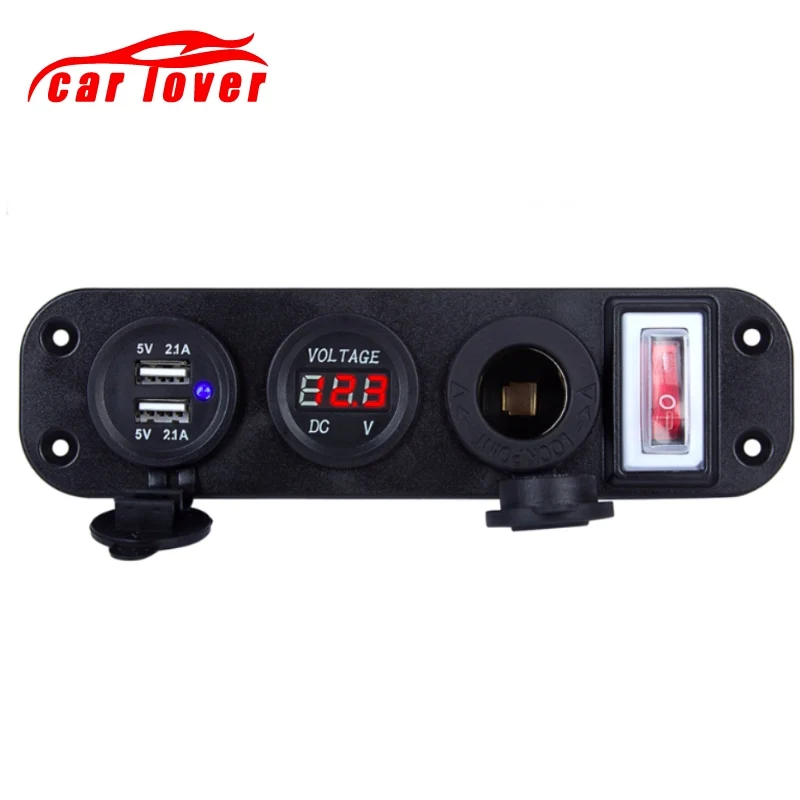 

4 in 1 New Digital Voltmeter 12V Power Socket Dual USB Power Charger Adapter Cigarette Lighter Socket with Rocker Switch