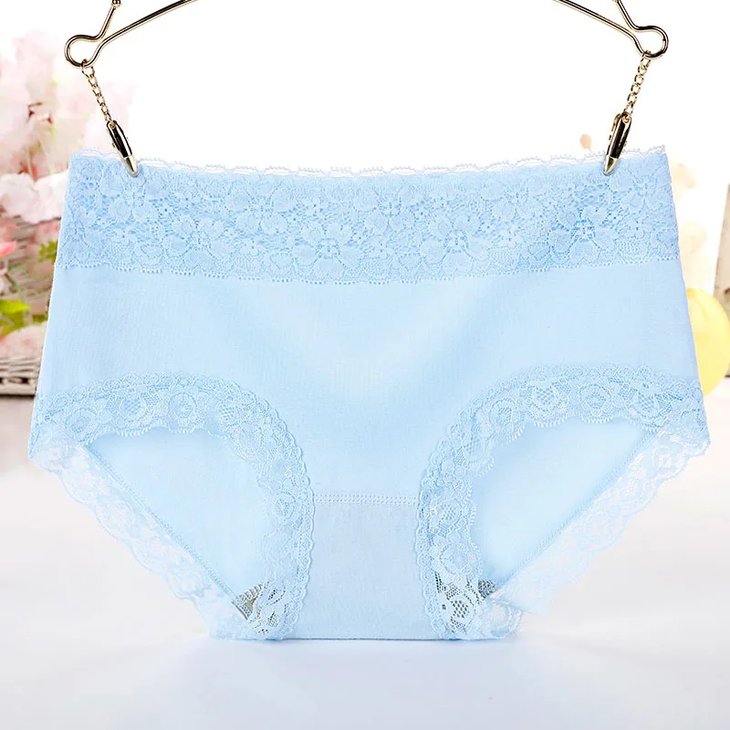 light blue Хлопковое женское нижнее белье однотонные кружевные трусы с отделкой для женщин - Цвет: light blue