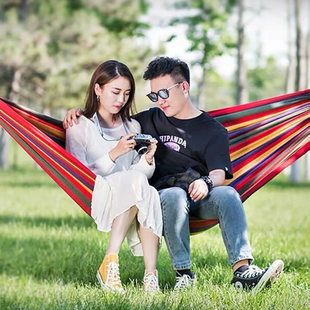 aluminium outdoor furniture Outdoor Hammock Portable Garden Hammock Sports Home Travel Camping Swing Canvas Stripe Hanging Bed Hammock Furniture Lazy Chair Camping Table Foldable Outdoor 