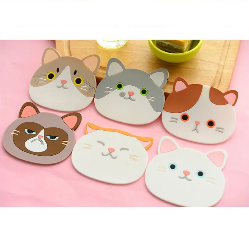 Silicone Cat Coaster Insulation Pad Non-slip Heat-resistant Mug Holder Cup Mat Placemat Portable Coffee Drinks Tableware Utensil