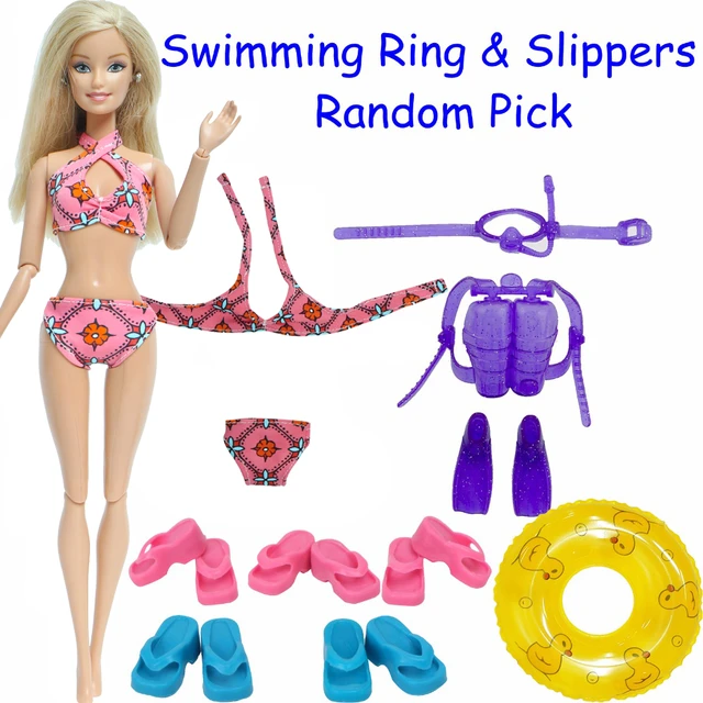 8 Pcs /lot = 1x Pink Swimsuit + 1x Random Swim Ring + 5x Random