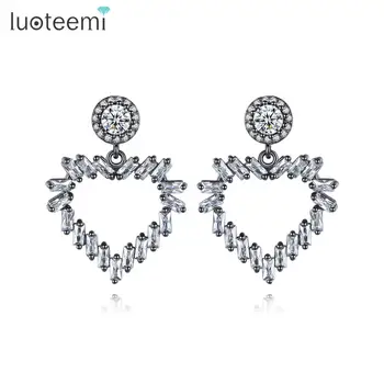 

LUOTEEMI Retro Big Heart Drop Earrings for Women Wedding Engagement Fashion Jewelry Lover Boucle D'Oreille Femme Christmas Gifts