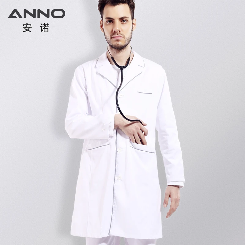 ANNO белый медицинский доктор Лаборатория пальто для женщин и мужчин хлопок медсестры пальто с длинным рукавом доктор униформа медицинская одежда верхняя одежда - Цвет: White(BaiSe)