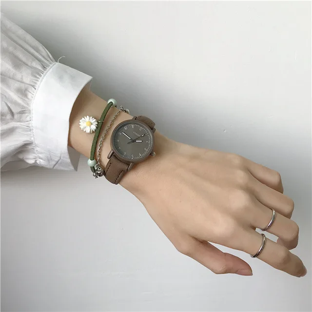 Vintage Leather Simple Women Watches Ulzzang Brand Fashion Quartz Watch Qualities Ladies Wristwatches Retro Casual Female Clock Brown