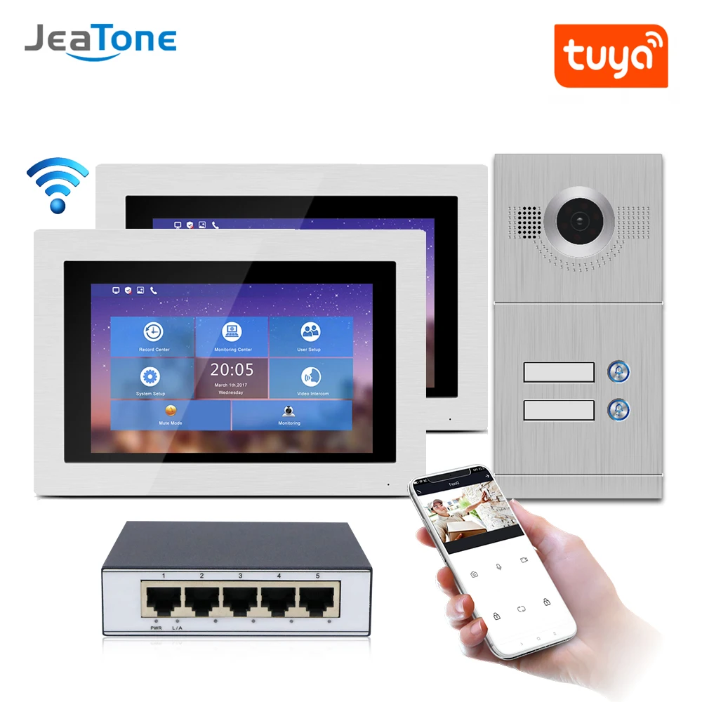 WIFI IP Video Door Phone Intercom System Video Doorbell 7'' Touch Screen for 2 Floors Apartment/8 Zone Alarm Support Smart Phone