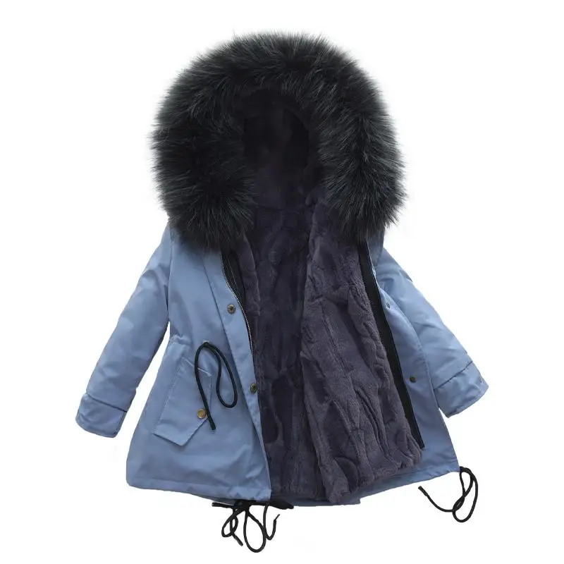 Коллекция года, зимнее детское толстое теплое пальто с мехом для девочек и мальчиков детская куртка с капюшоном и подкладкой из искусственного лисьего меха для девочек модные парки для мальчиков-подростков, K36