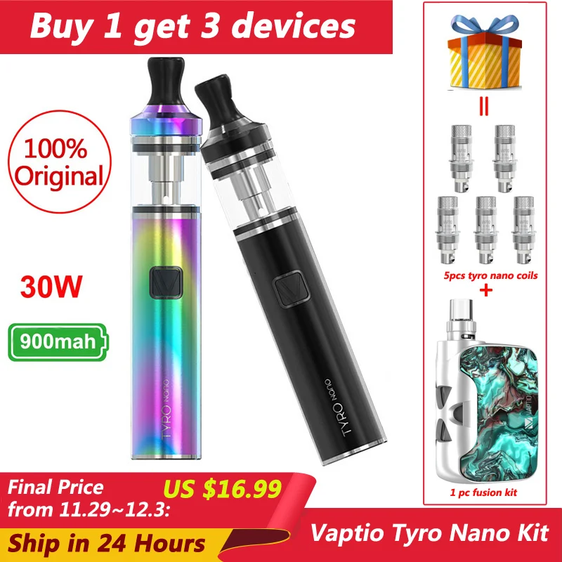 Miglior Originale Vaptio Tyro Nano Kit Ricaricabile Vape Kit 2ML Vape Pod 900mAh Batteria Portatile Sigaretta Elettronica Penna E cigs Vape Pod