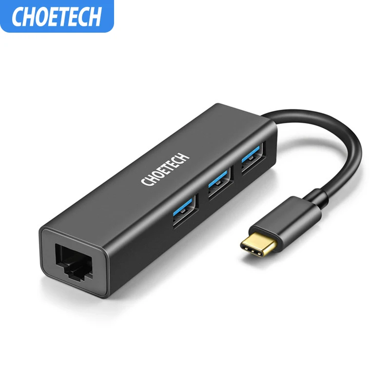 

CHOETECH USB-C Ethernet Adapter 3 USB to Ethernet RJ45 Lan Adapter Network Card Gigabit Internet Type C Hub for Macbook Pro