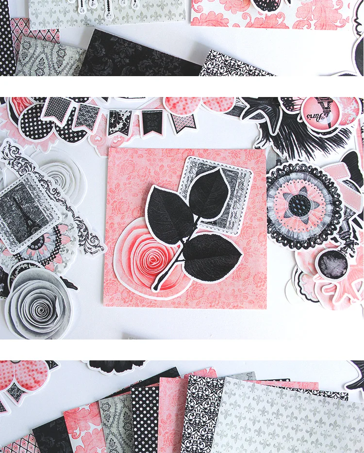 65Pcs/Pack Vintage Black Flower Tower Words Sticker DIY Craft Scrapbooking Album Junk Journal Happy Planner Decorative Stickers
