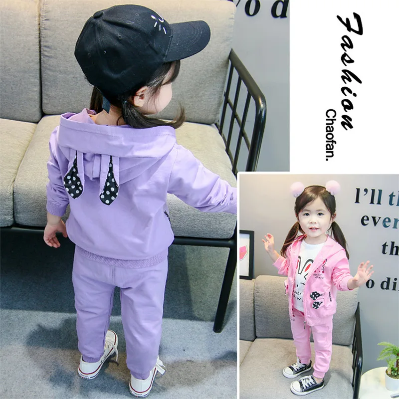 

Childrenswear Baby Spring And Autumn Rabbit Eared Three-piece Set 2019 Spring Korean-style New Style Girls Long-sleeve Suit