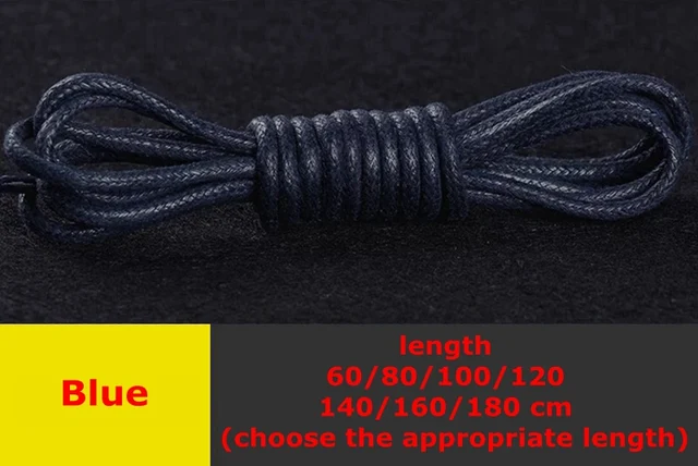 1 Pair Round Shoelaces Classic High Quality Waxed Cotton Waterproof Shoe Laces Outdoor Leisure Leather Shoelace Blue